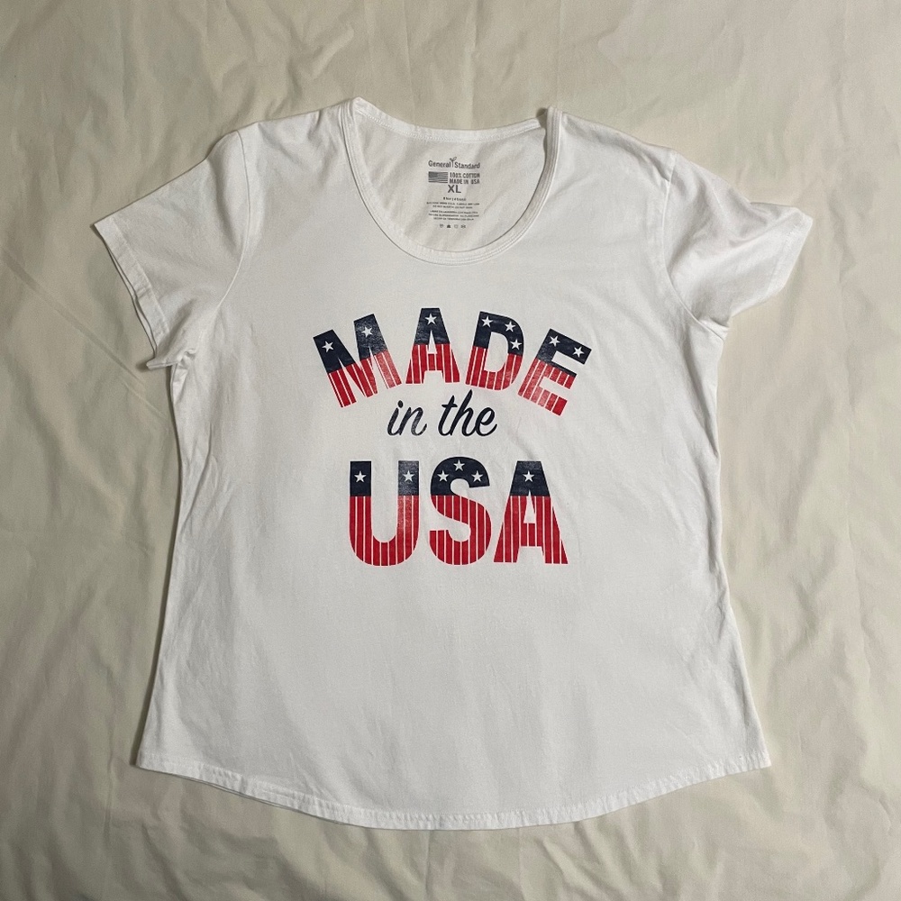 Women's XL General Standard "Made in the USA" White Graphic T-Shirt
